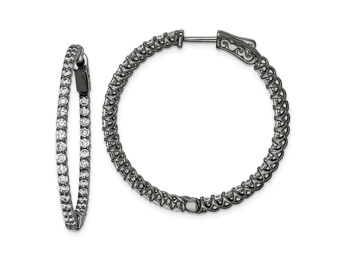 FJC Finejewelers 925 Sterling Silver Black Rhodium Plated CZ In and Out Hinged Hoop Earrings 35 x 37 mm