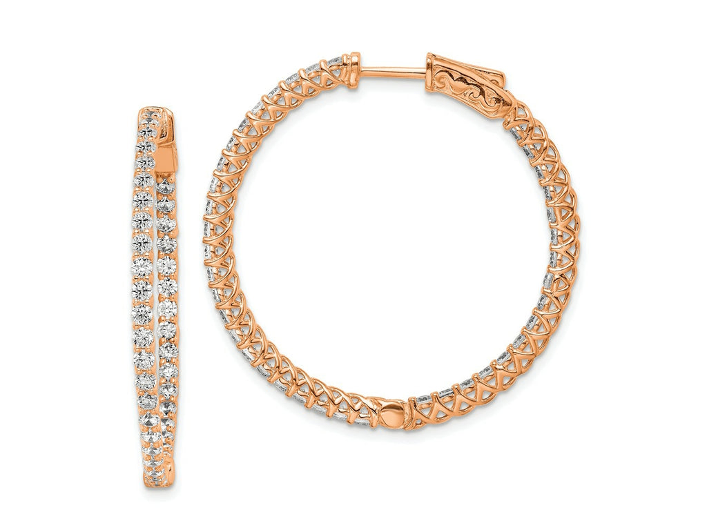 FJC Finejewelers 925 Sterling Silver Rose-tone CZ In and Out Hinged Hoop Earrings 35 x 37 mm