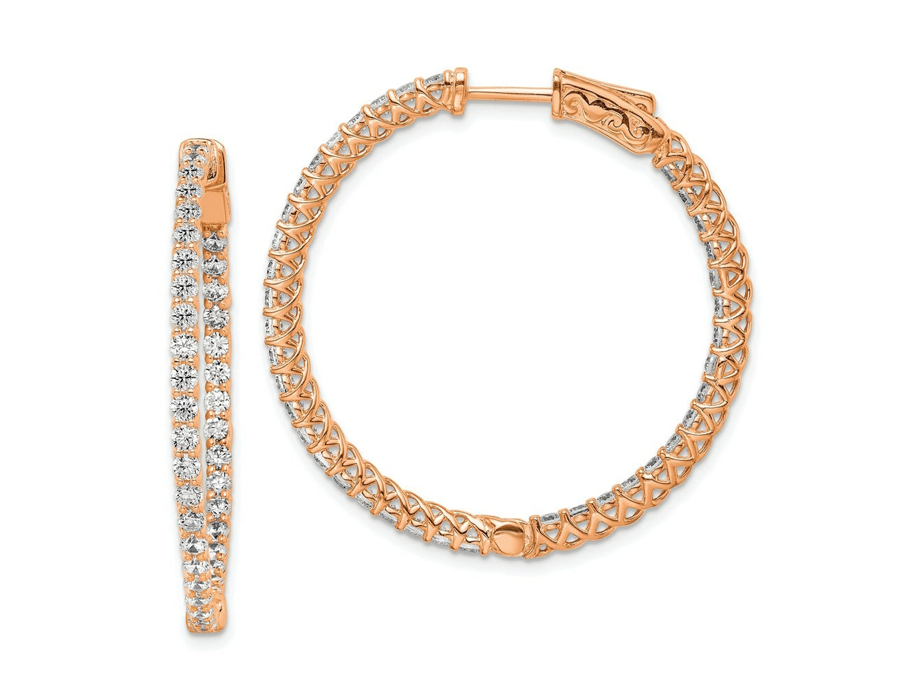 FJC Finejewelers 925 Sterling Silver Rose-tone CZ In and Out Hinged Hoop Earrings 35 x 37 mm
