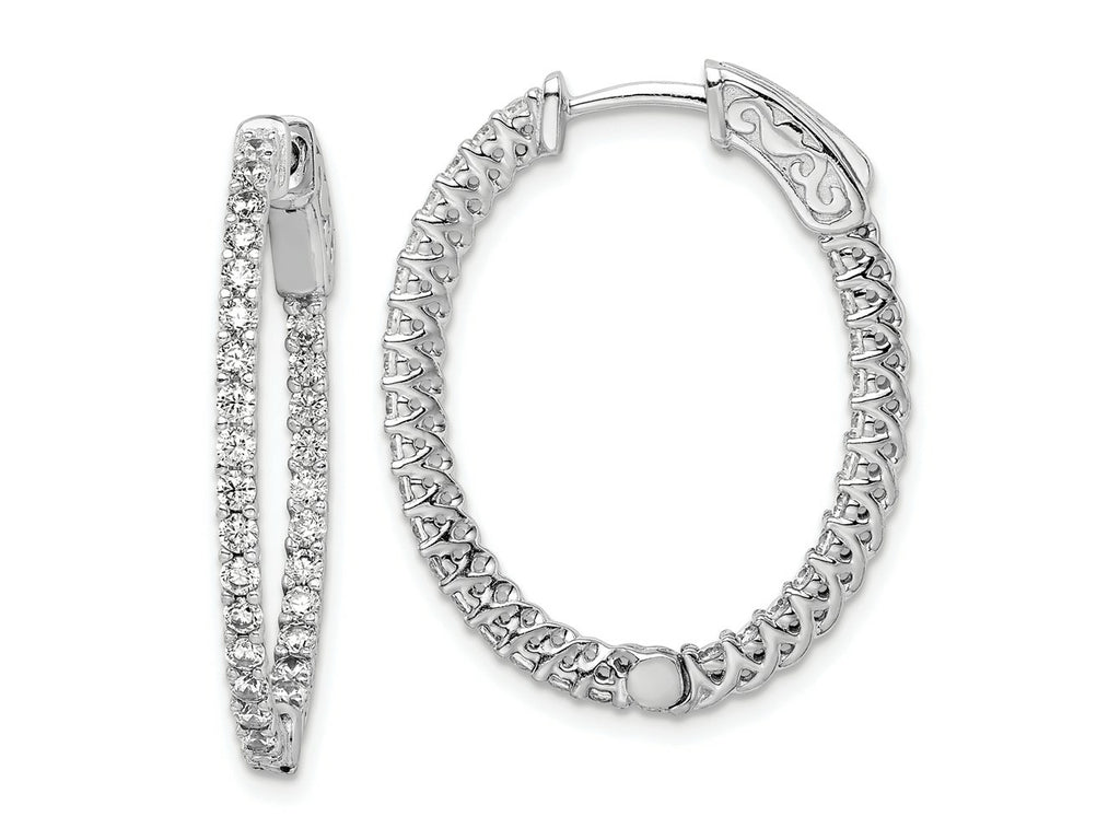 FJC Finejewelers 925 Sterling Silver Rhodium Plated CZ Hinged Oval Hoop Earrings 29 x 23 mm
