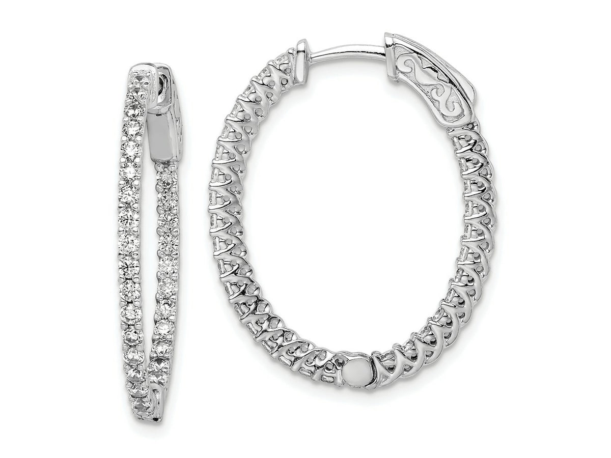 FJC Finejewelers 925 Sterling Silver Rhodium Plated CZ Hinged Oval Hoop Earrings 29 x 23 mm