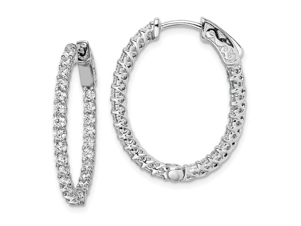 FJC Finejewelers 925 Sterling Silver Rhodium Plated CZ Hinged Oval Hoop Earrings 27 x 22 mm