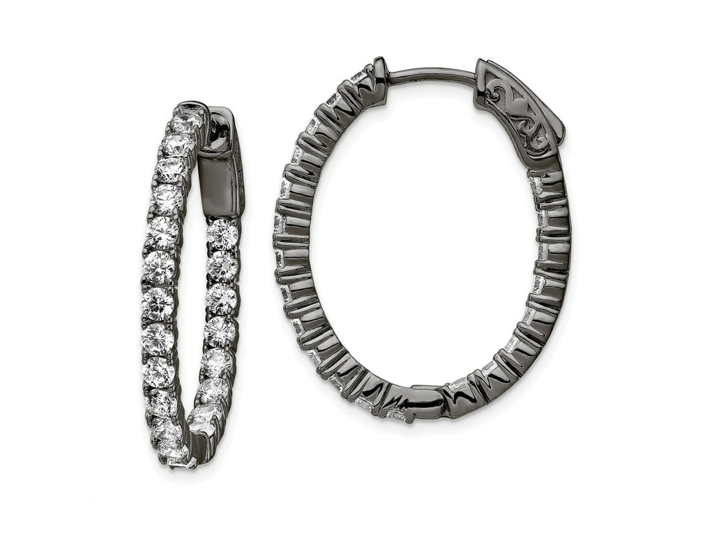FJC Finejewelers 925 Sterling Silver Black Rhodium Plated In and Out CZ Oval Hoop Earrings 27 x 22 mm
