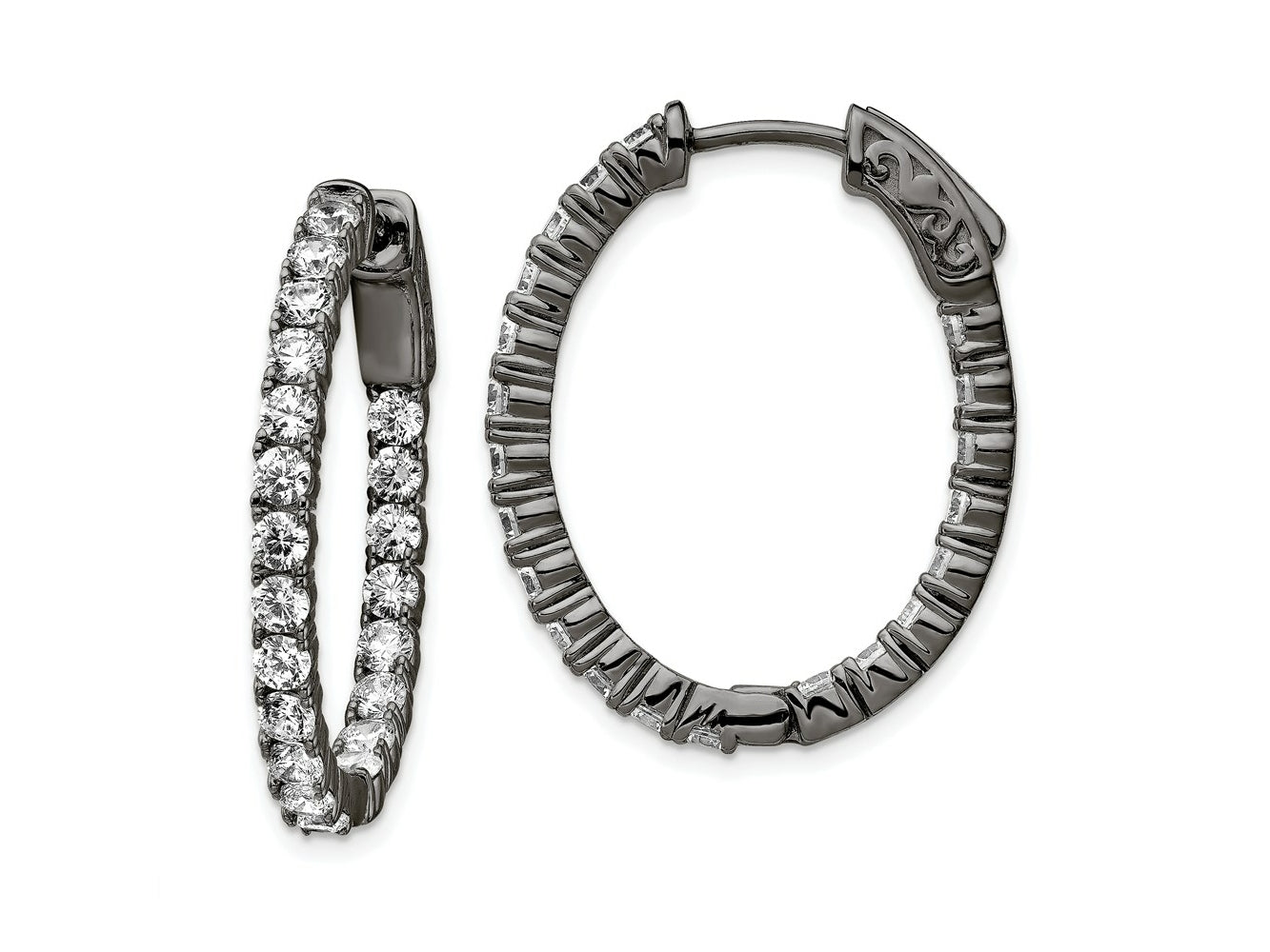 FJC Finejewelers 925 Sterling Silver Black Rhodium Plated In and Out CZ Oval Hoop Earrings 27 x 22 mm