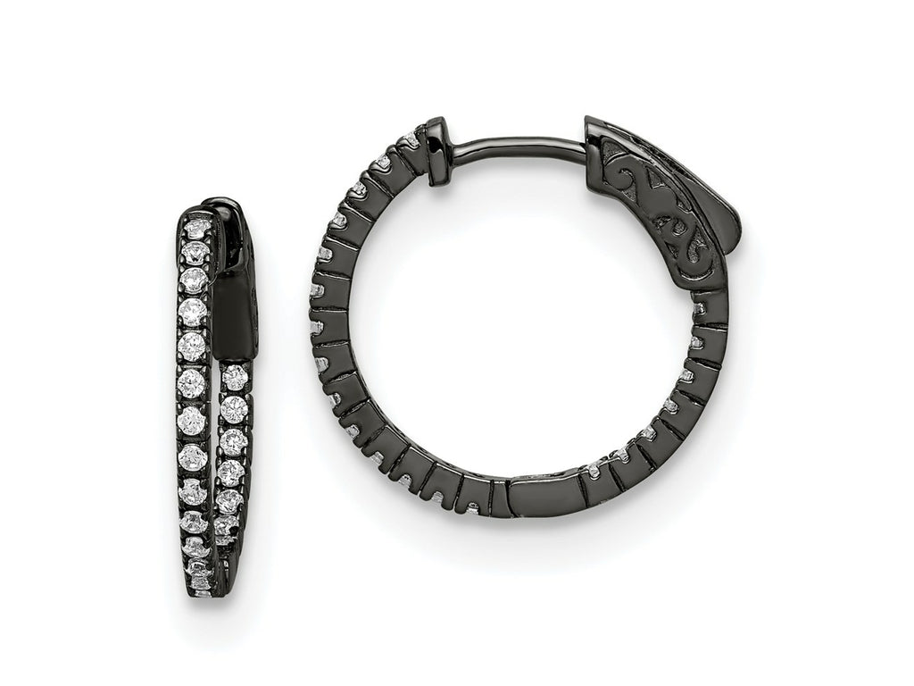 FJC Finejewelers 925 Sterling Silver Black Rhodium Plated In and Out CZ Round Hoop Earrings 18 x 19 mm