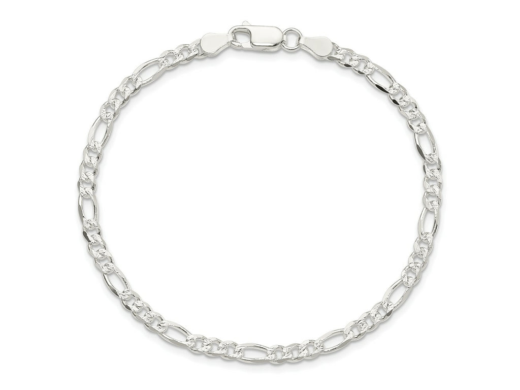 FJC Finejewelers 925 Sterling Silver Pavé Flat Figaro Bracelet Chain 8 Inches x 4 mm