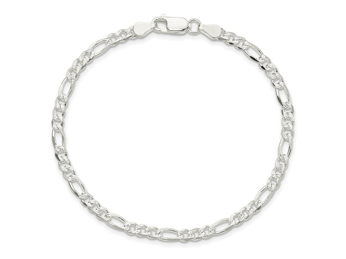 FJC Finejewelers 925 Sterling Silver Pavé Flat Figaro Bracelet Chain 8 Inches x 4 mm