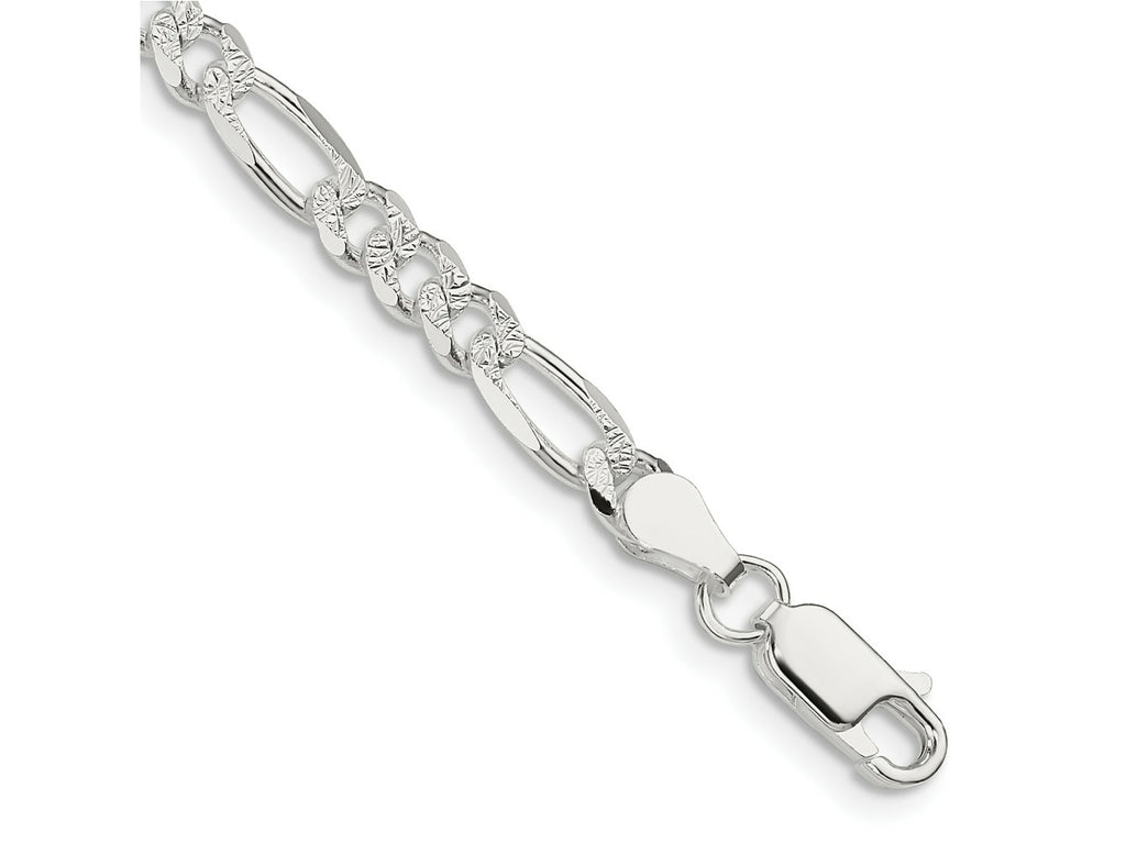 FJC Finejewelers 925 Sterling Silver Pavé Flat Figaro Bracelet Chain 8 Inches x 4.75 mm