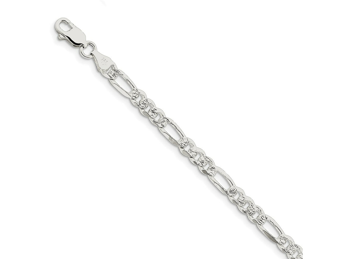 FJC Finejewelers 925 Sterling Silver Pavé Flat Figaro Bracelet Chain 7 Inches x 5.5 mm