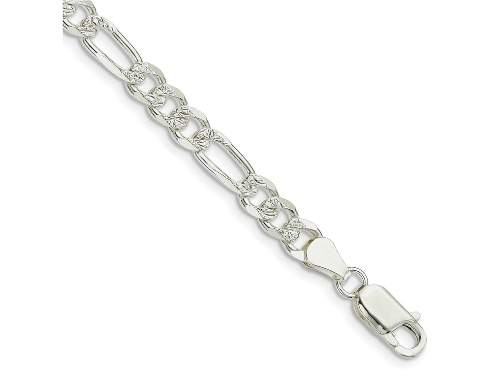 FJC Finejewelers 925 Sterling Silver Pavé Flat Figaro Bracelet Chain 8 Inches x 5.5 mm