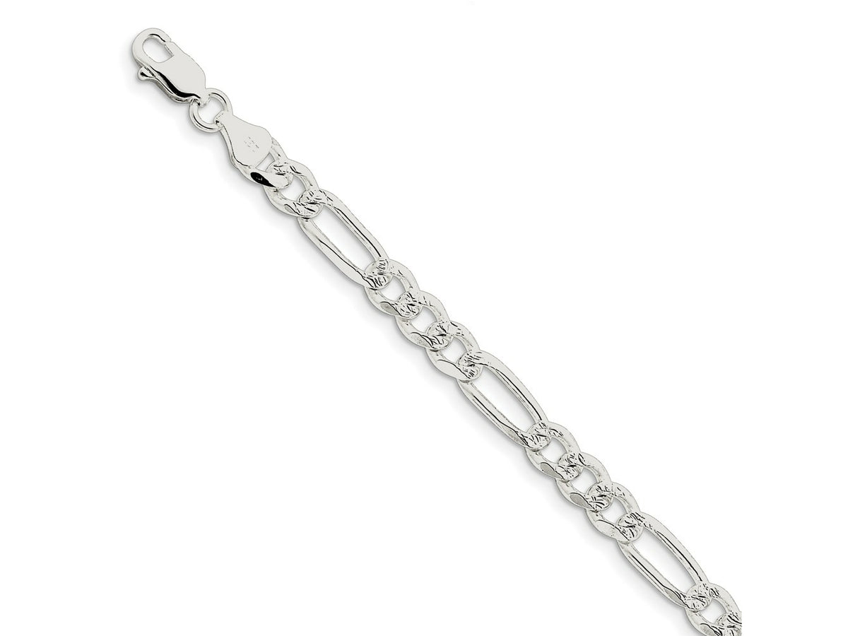 FJC Finejewelers 925 Sterling Silver Pavé Flat Figaro Bracelet Chain 7 Inches x 7 mm