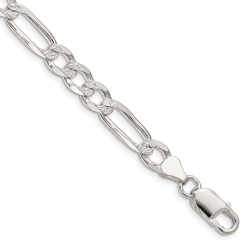 FJC Finejewelers 925 Sterling Silver Pavé Flat Figaro Bracelet Chain 8 Inches x 7 mm