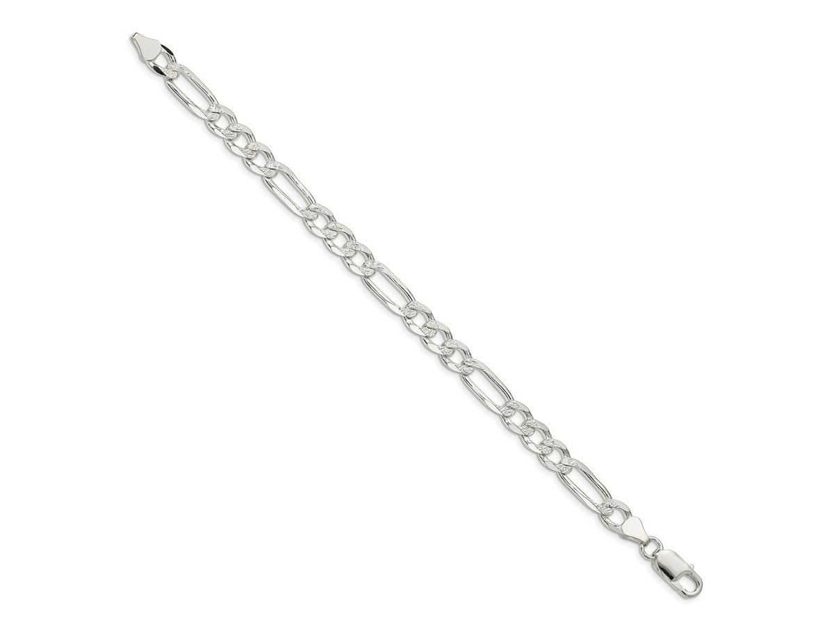 FJC Finejewelers 925 Sterling Silver Pavé Flat Figaro Bracelet Chain 8 Inches x 7 mm
