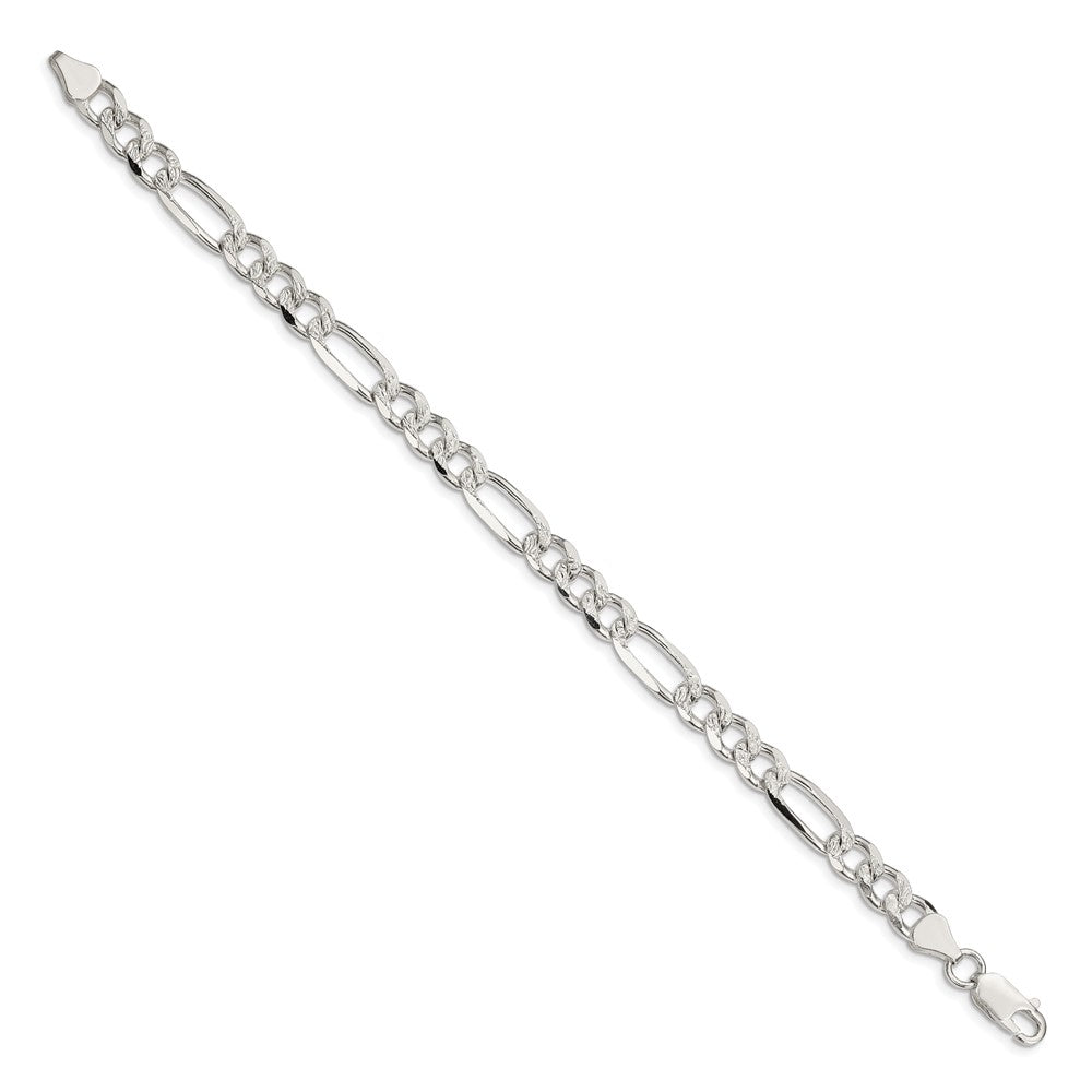 FJC Finejewelers 925 Sterling Silver Pavé Flat Figaro Bracelet Chain 8 Inches x 7.25 mm