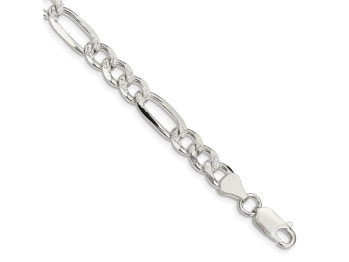 FJC Finejewelers 925 Sterling Silver Pavé Flat Figaro Bracelet Chain 8 Inches x 7.25 mm