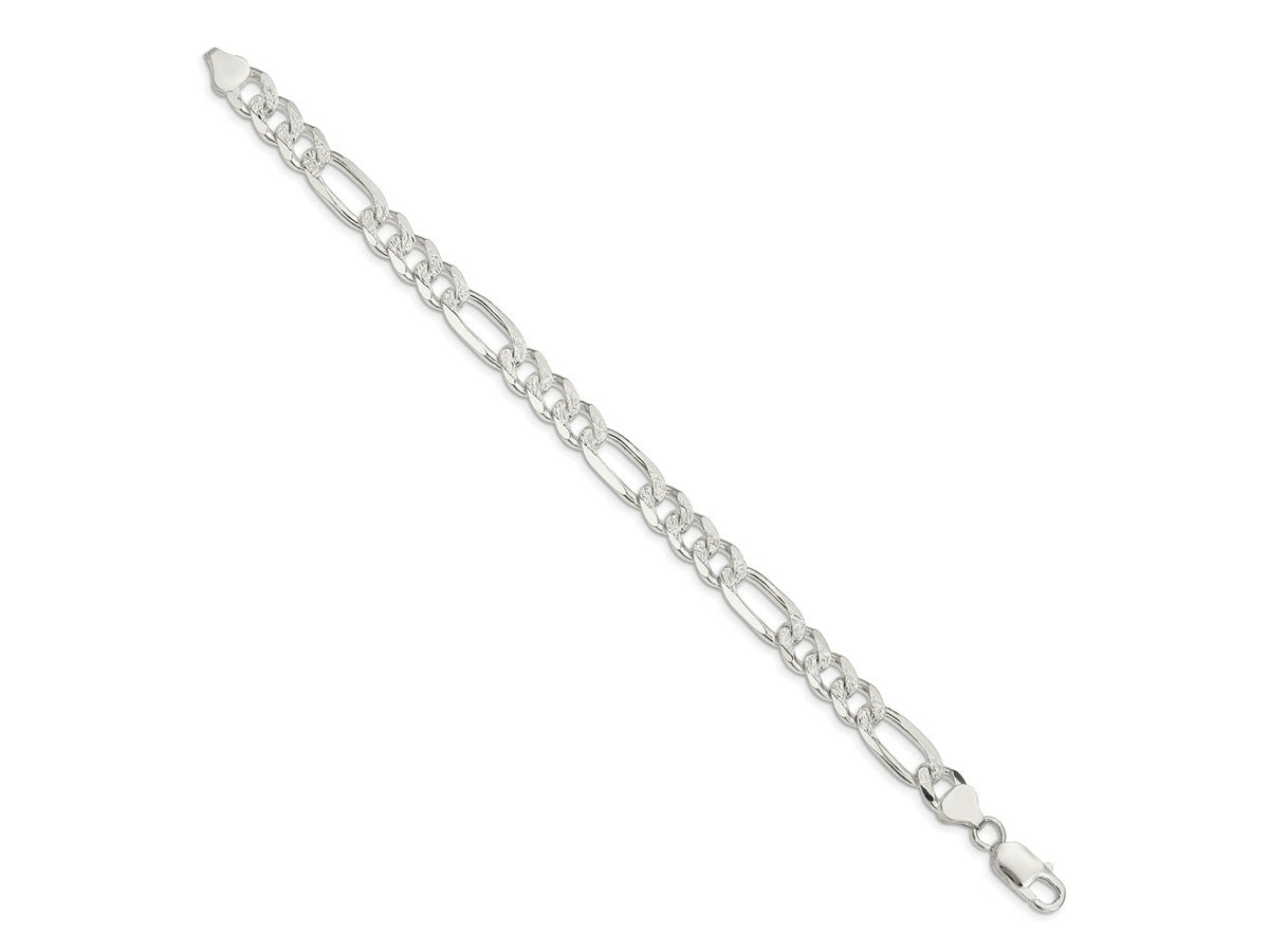 FJC Finejewelers 925 Sterling Silver Pavé Flat Figaro Bracelet Chain 8 Inches x 8 mm