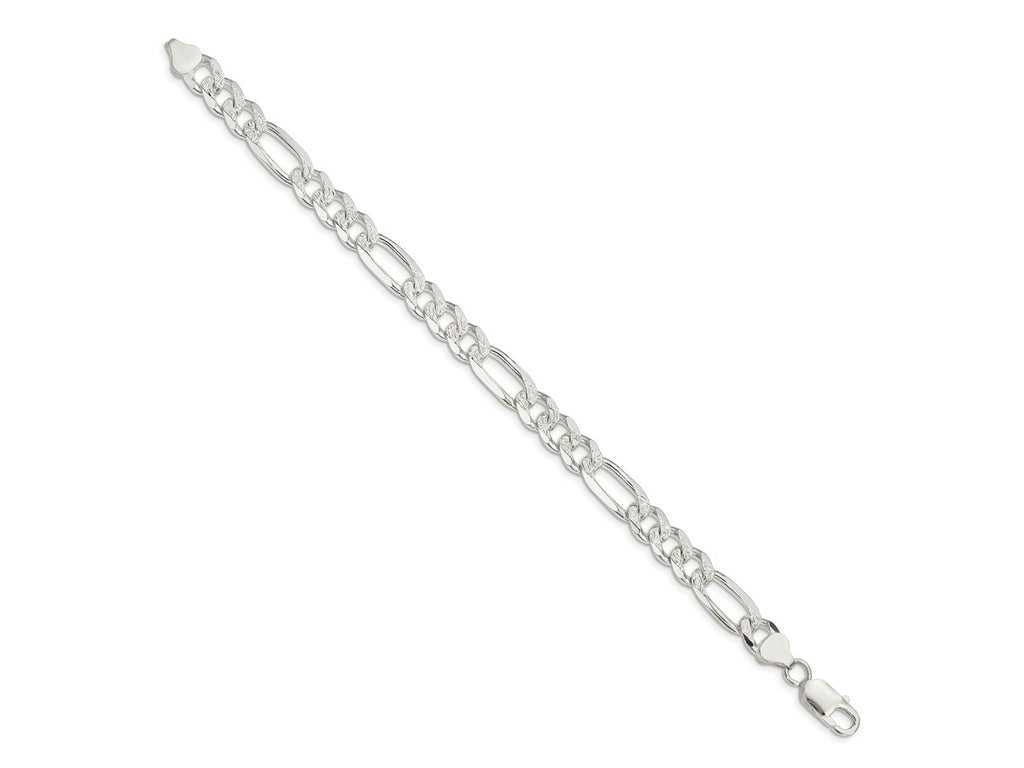 FJC Finejewelers 925 Sterling Silver Pavé Flat Figaro Bracelet Chain 8 Inches x 8 mm