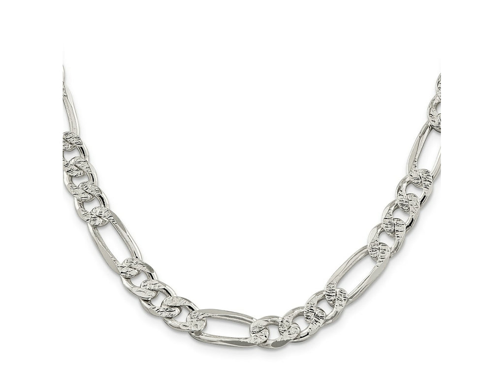 FJC Finejewelers 925 Sterling Silver Pavé Flat Figaro Chain 24 Inches x 9.5 mm