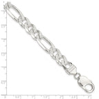 FJC Finejewelers 925 Sterling Silver Pavé Flat Figaro Bracelet Chain 8 Inches x 9.5 mm
