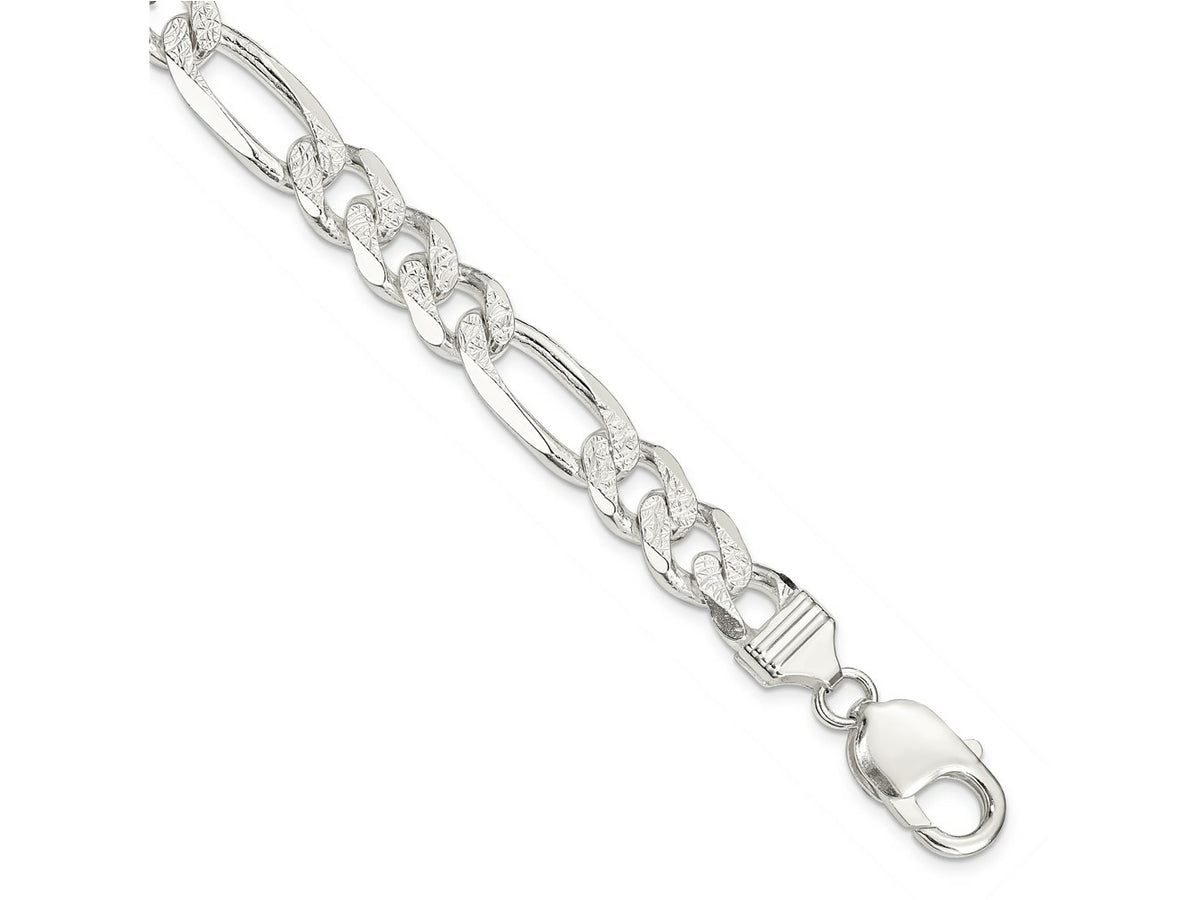 FJC Finejewelers 925 Sterling Silver Pavé Flat Figaro Bracelet Chain 8 Inches x 9.5 mm