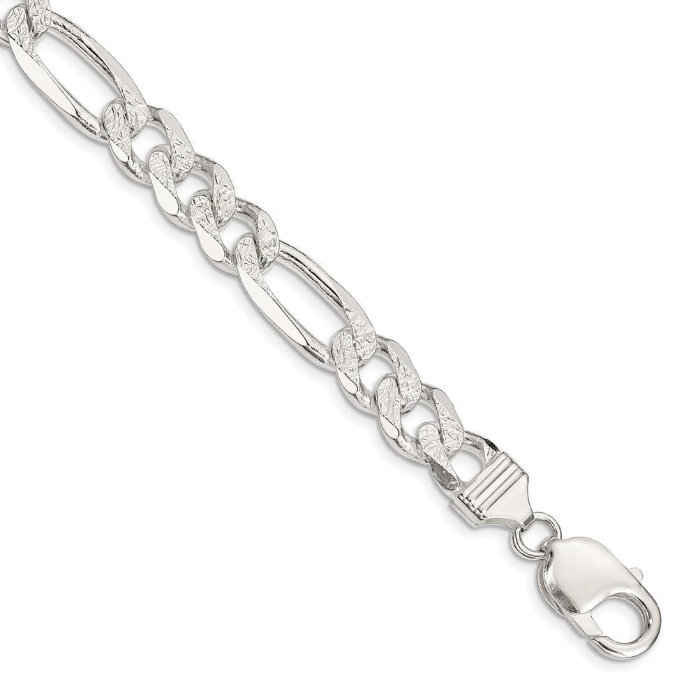 FJC Finejewelers 925 Sterling Silver Pavé Flat Figaro Bracelet Chain 8 Inches x 10.5 mm