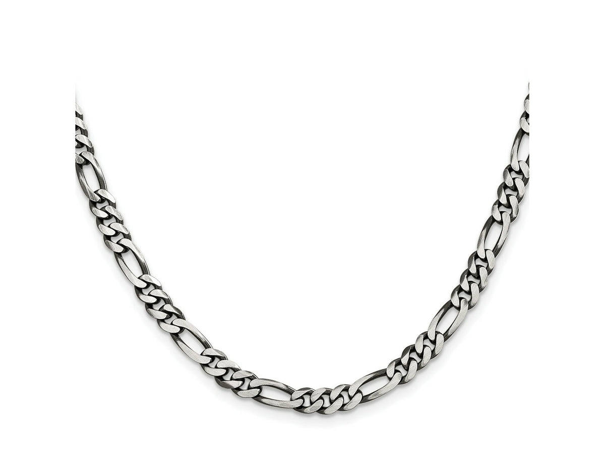 FJC Finejewelers 925 Sterling Silver Antiqued Figaro Chain 28 Inches x 5.5 mm