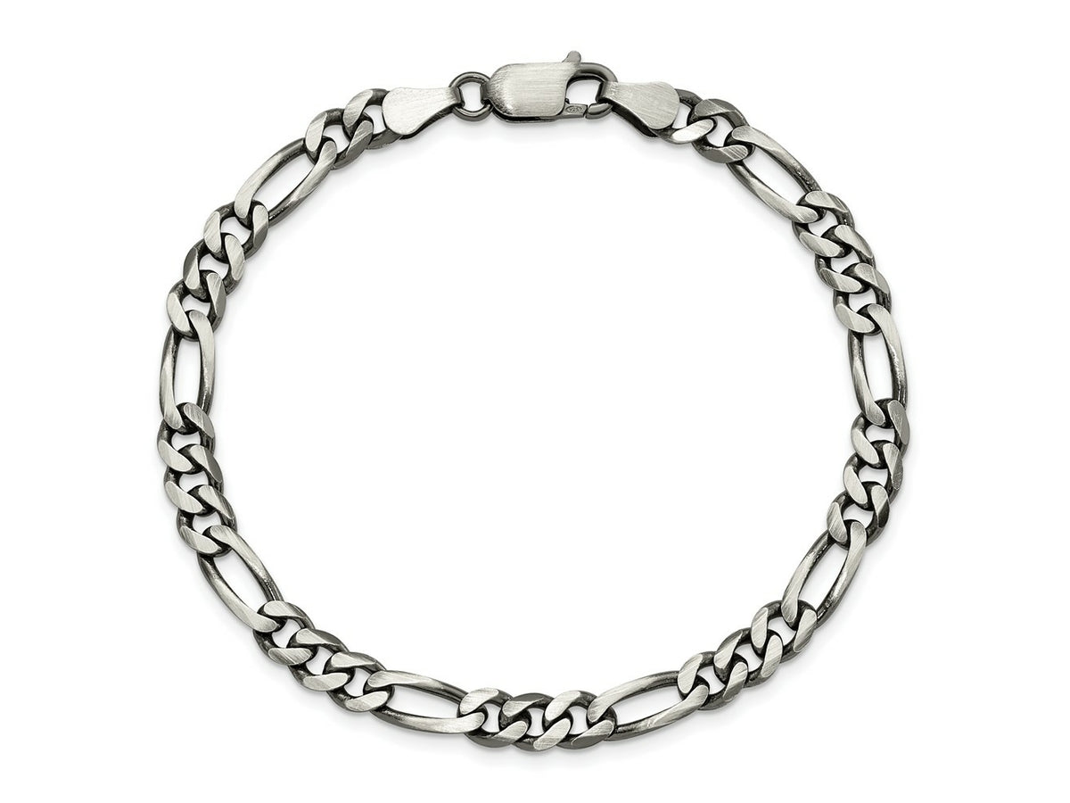 FJC Finejewelers 925 Sterling Silver Antiqued Figaro Bracelet Chain 8 Inches x 5.5 mm