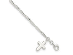 FJC Finejewelers 925 Sterling Silver 9 in Solid Polished Cross on Fancy Link Anklet 9 Inches x 9 mm