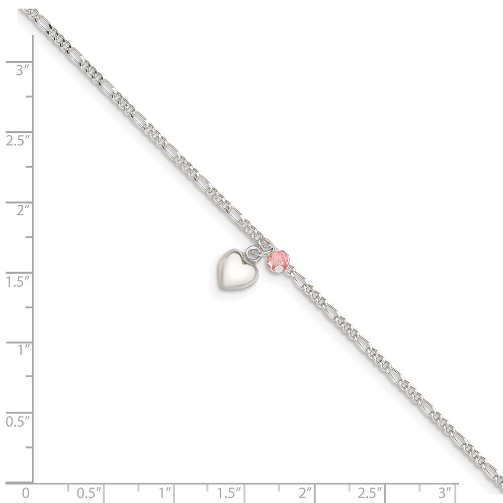 FJC Finejewelers 925 Sterling Silver Cherry Quartz Dangling Hearts on Figaro Link Anklet 9 Inches
