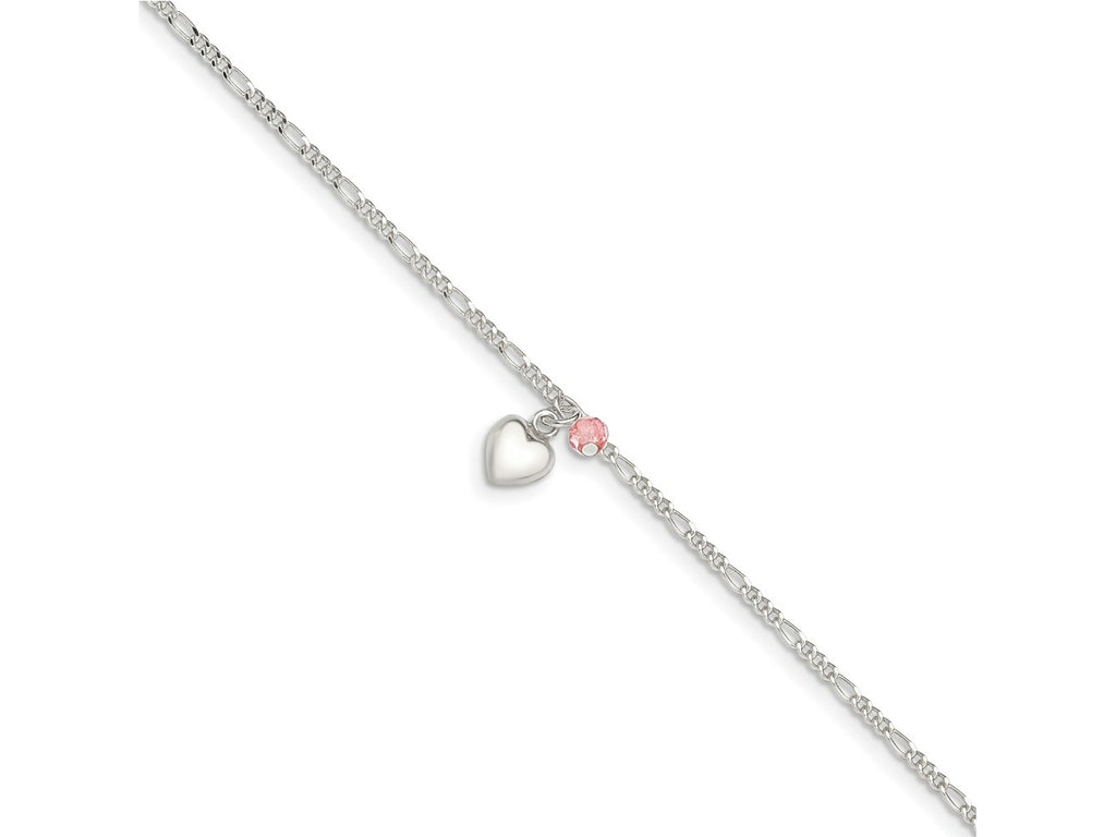 FJC Finejewelers 925 Sterling Silver Cherry Quartz Dangling Hearts on Figaro Link Anklet 9 Inches