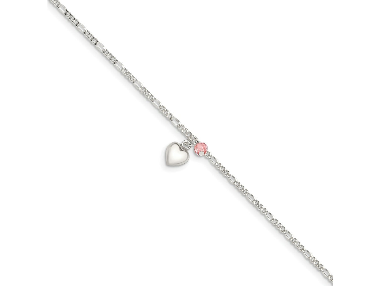 FJC Finejewelers 925 Sterling Silver Cherry Quartz Dangling Hearts on Figaro Link Anklet 9 Inches