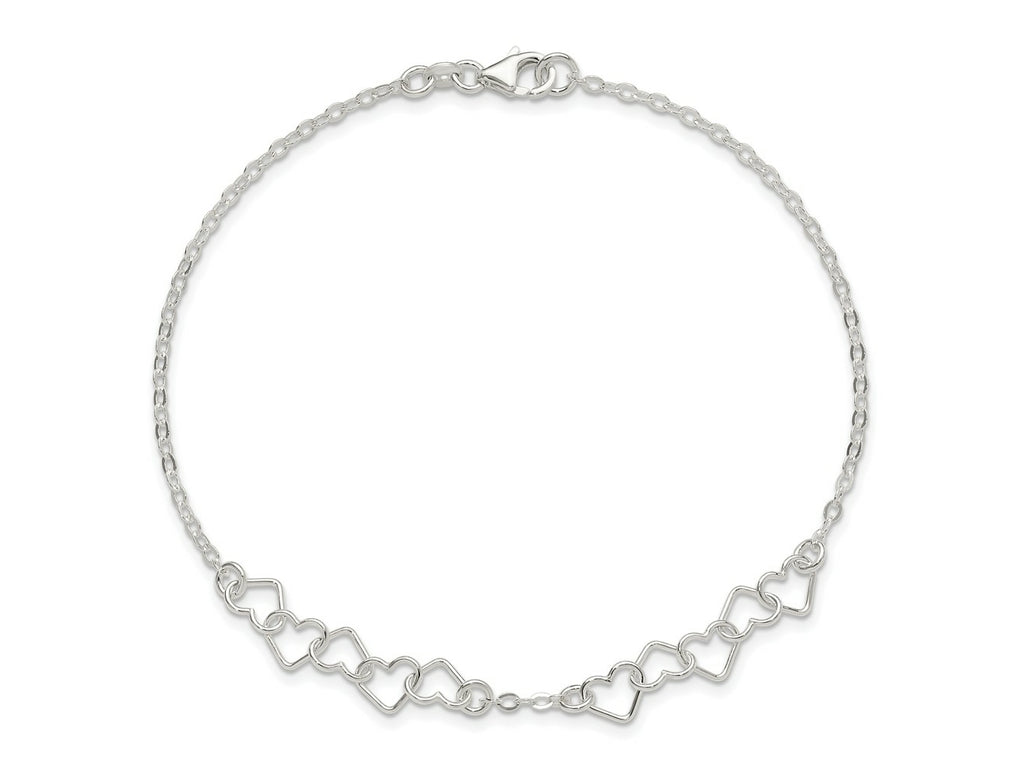 FJC Finejewelers 925 Sterling Silver Hand Made 9inch Polished Fancy Heart Link Anklet 9 Inches