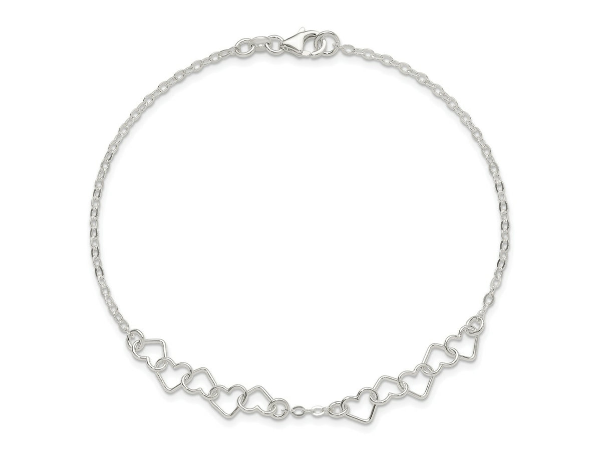 FJC Finejewelers 925 Sterling Silver Hand Made 9inch Polished Fancy Heart Link Anklet 9 Inches