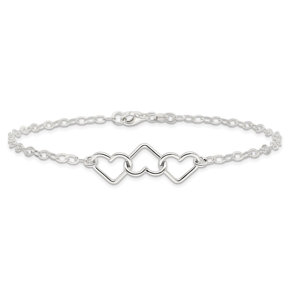 FJC Finejewelers 925 Sterling Silver Hand Made 9inch Solid Polished Fancy Heart Link Anklet 9 Inches