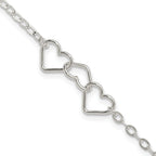 FJC Finejewelers 925 Sterling Silver Hand Made 9inch Solid Polished Fancy Heart Link Anklet 9 Inches