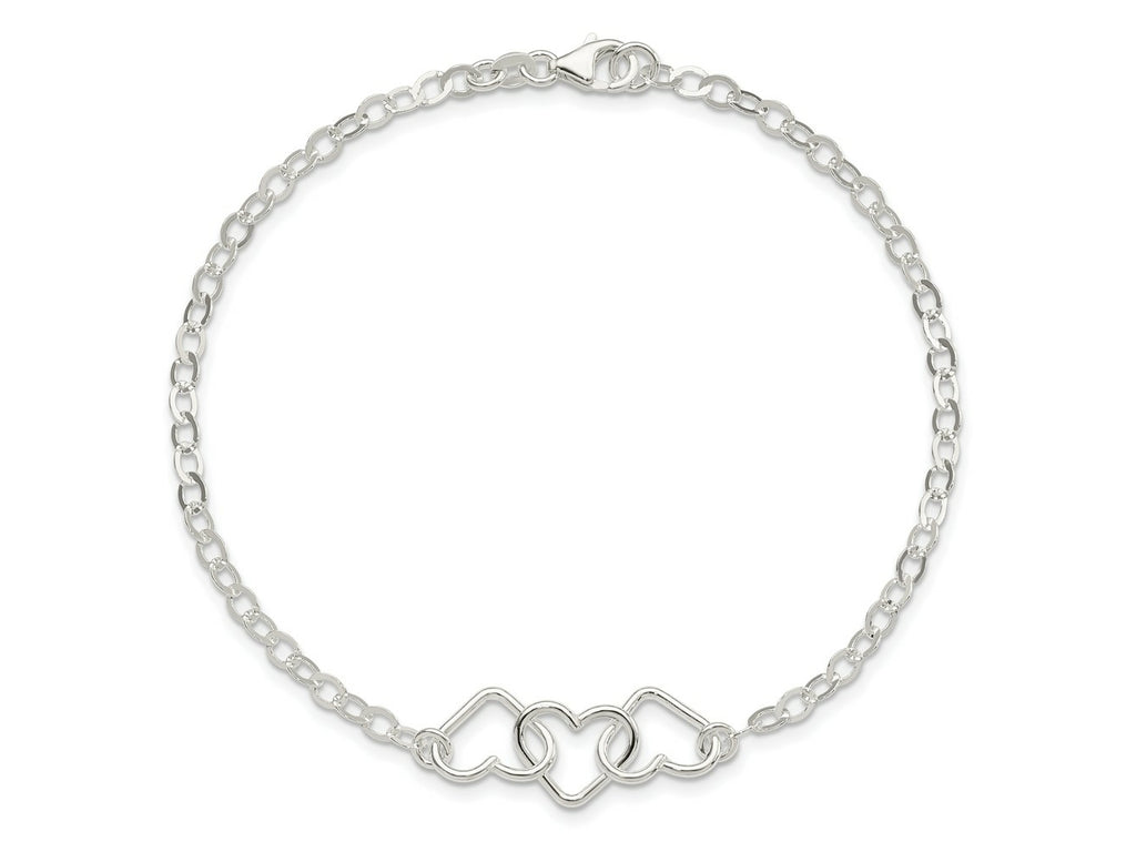 FJC Finejewelers 925 Sterling Silver Hand Made 9inch Solid Polished Fancy Heart Link Anklet 9 Inches