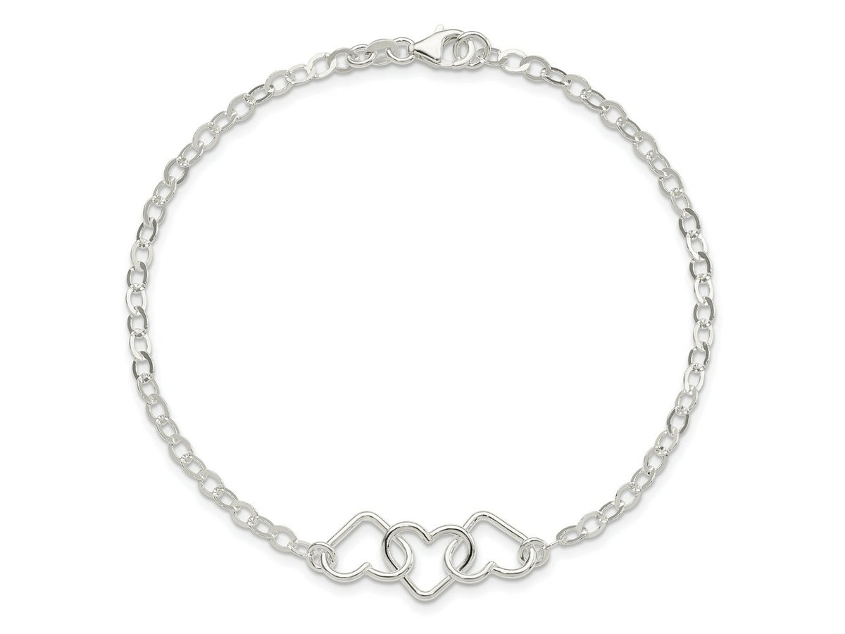 FJC Finejewelers 925 Sterling Silver Hand Made 9inch Solid Polished Fancy Heart Link Anklet 9 Inches