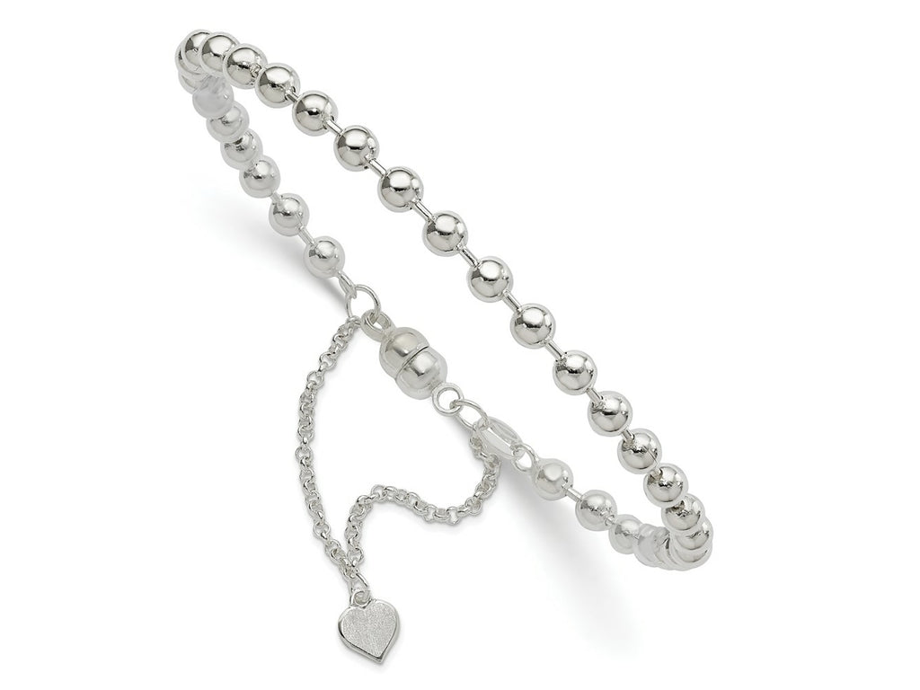FJC Finejewelers 925 Sterling Silver Ball Beaded Dangling Heart Bracelet 7.5 Inches