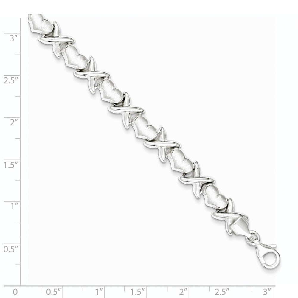FJC Finejewelers 925 Sterling Silver Link Polished and Satin X and Hearts Bracelet 8 Inches x 8 mm
