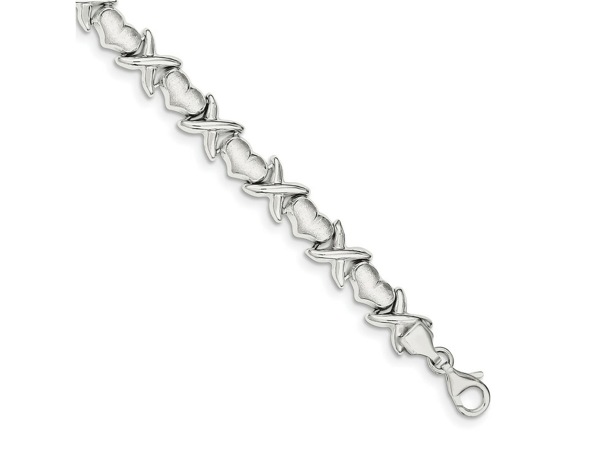 FJC Finejewelers 925 Sterling Silver Link Polished and Satin X and Hearts Bracelet 8 Inches x 8 mm
