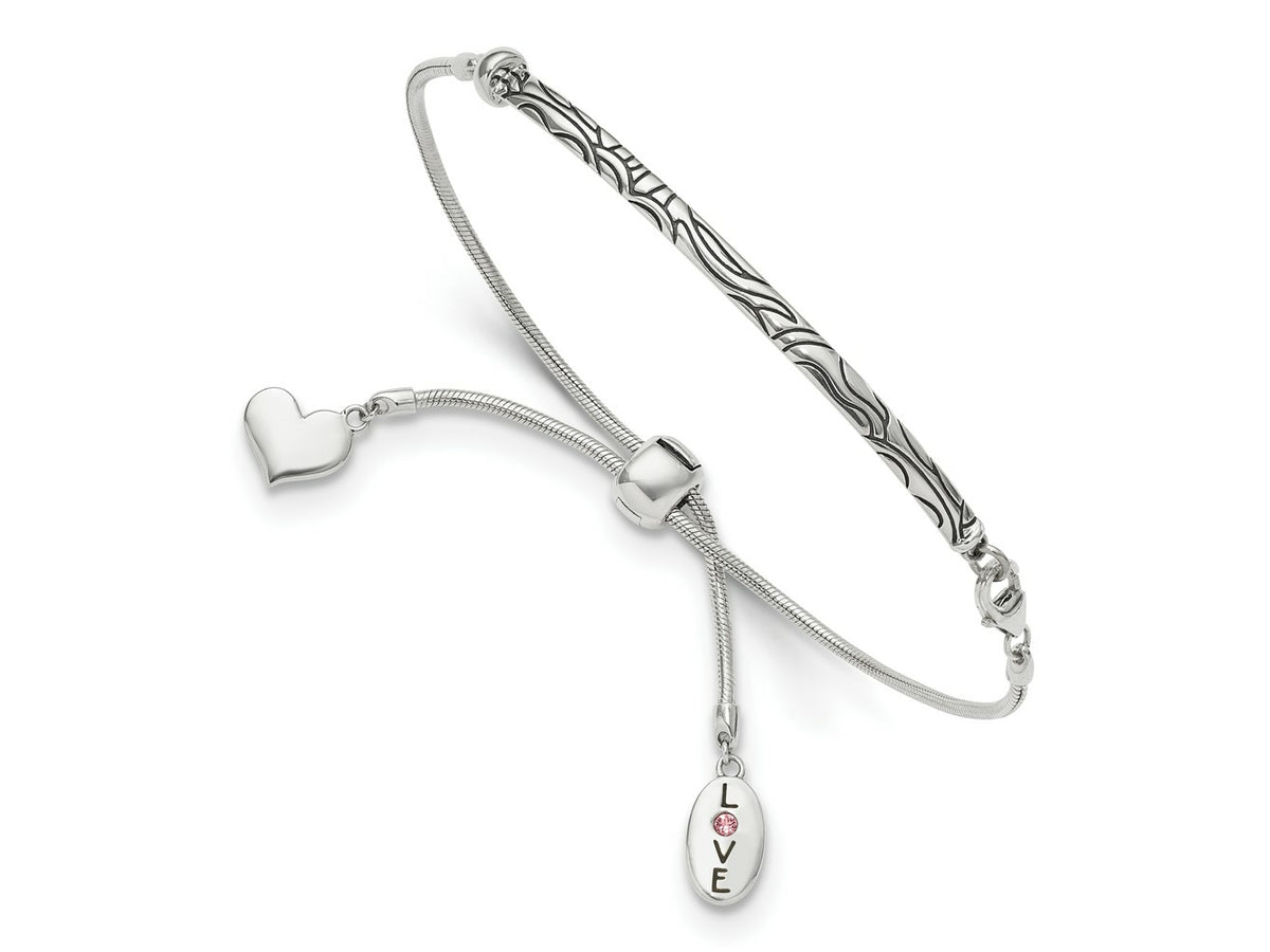 FJC Finejewelers 925 Sterling Silver Adjustable and Stretch and Wrap Antiqued Crystal Love Heart Bracelet