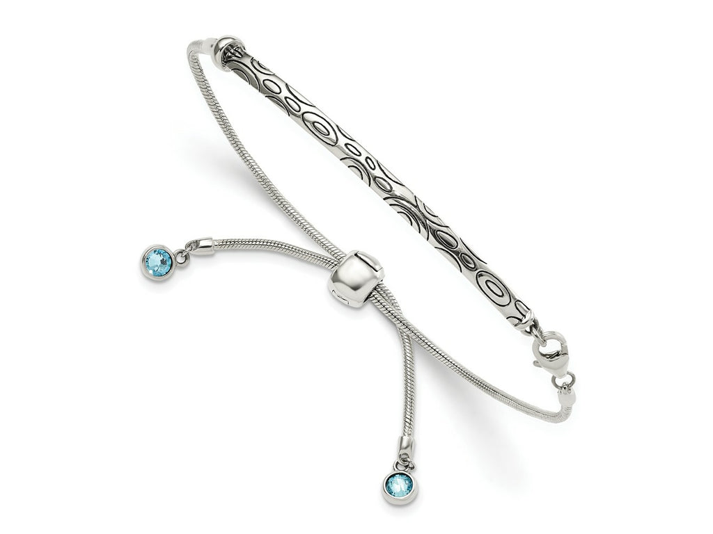 FJC Finejewelers 925 Sterling Silver Adjustable Antiqued Blue Crystal Round Bezel Adjustable Bracelet