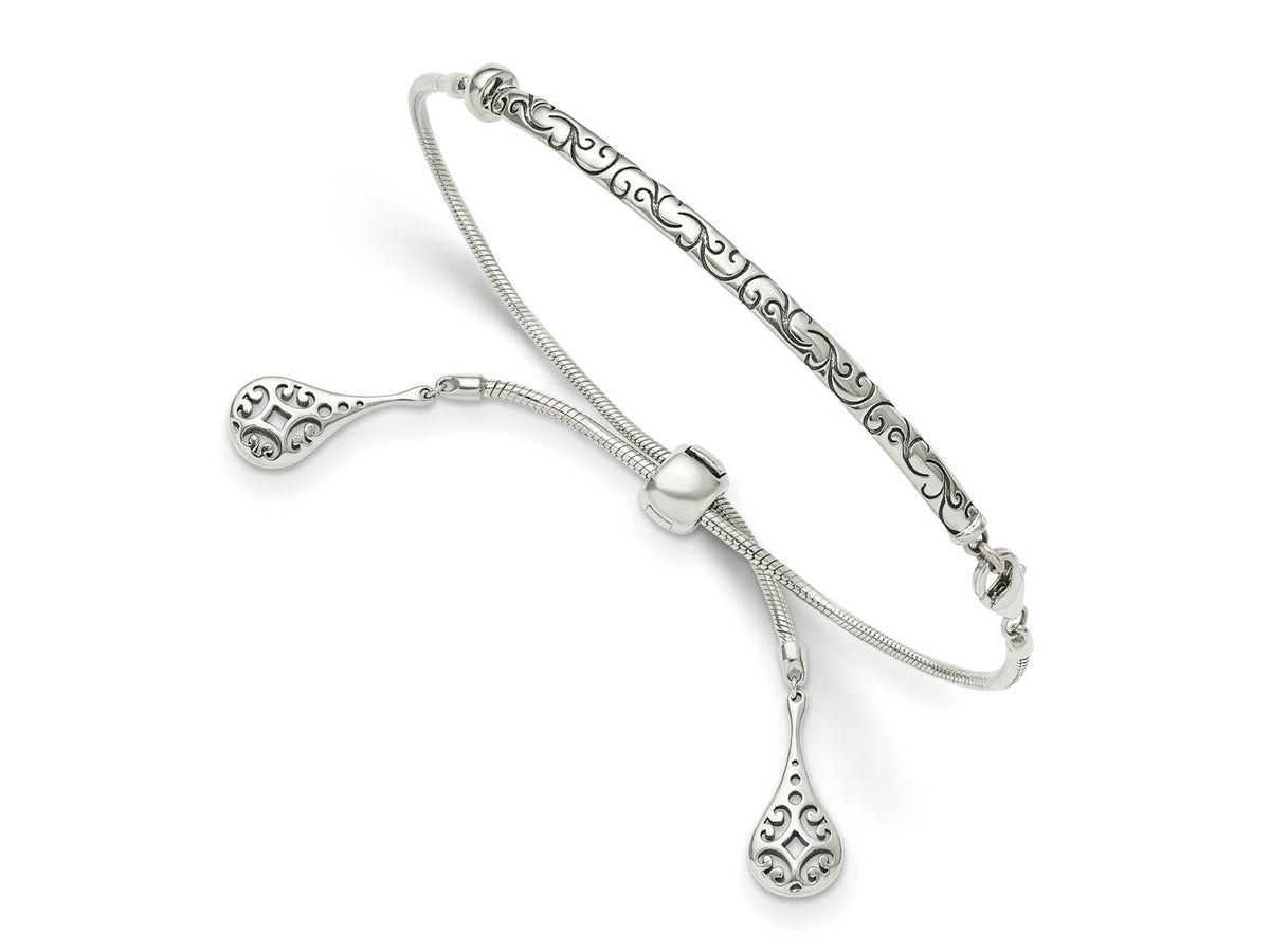FJC Finejewelers 925 Sterling Silver Adjustable Antiqued Filigree Drops Adjustable Bracelet