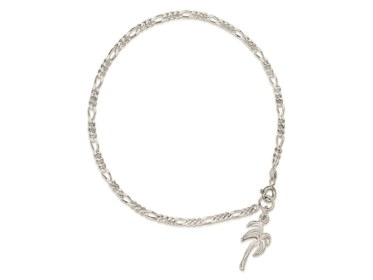 FJC Finejewelers 925 Sterling Silver Hand Made Figaro Palm Tree Anklet 9 Inches x 12 mm
