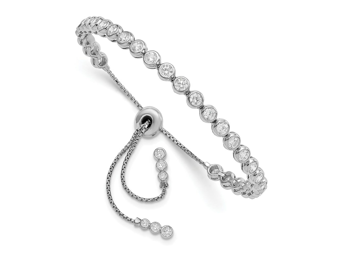 FJC Finejewelers 925 Sterling Silver Box Rhodium Plated CZ 35 Stone Polished Adjustable Bracelet 4.33 mm