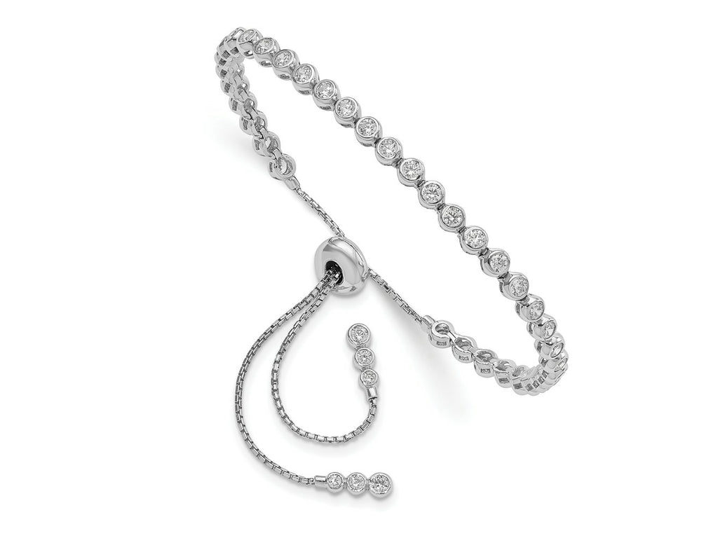 FJC Finejewelers 925 Sterling Silver Box Rhodium Plated CZ 44 Stone Polished Adjustable Bracelet 3.62 mm