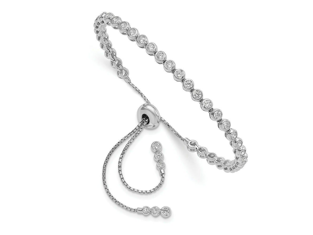 FJC Finejewelers 925 Sterling Silver Box Rhodium Plated CZ 44 Stone Polished Adjustable Bracelet 3.62 mm