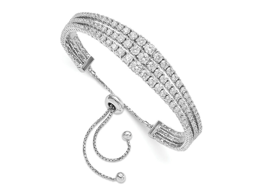FJC Finejewelers 925 Sterling Silver Graduated CZ 3 Strand Adjustable Bracelet 10.5 mm