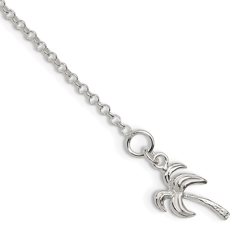 FJC Finejewelers 925 Sterling Silver Hand Made Rolo Palm Tree Anklet 9 Inches x 12 mm