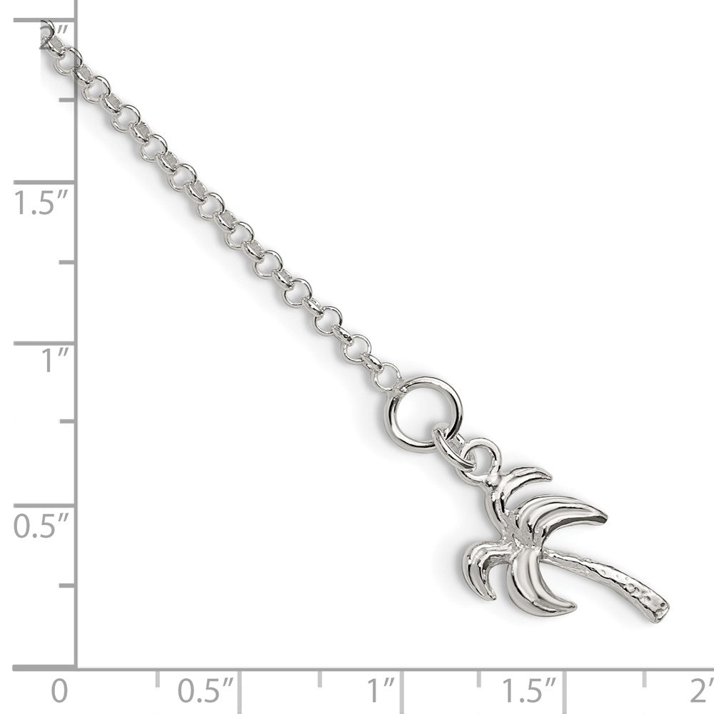 FJC Finejewelers 925 Sterling Silver Hand Made Rolo Palm Tree Anklet 9 Inches x 12 mm